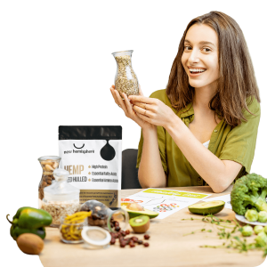 hemp seeds with young woman preparing food